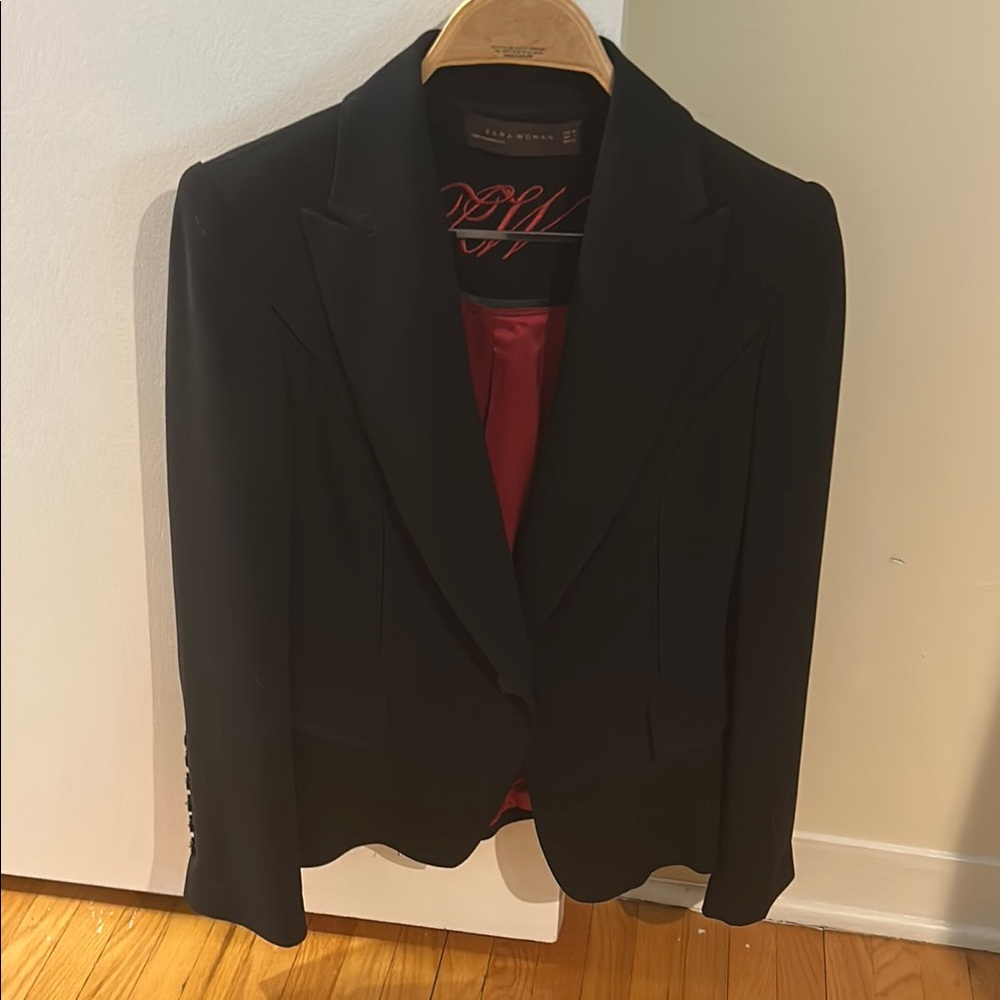 Zara Vintage Black Blazer and Flared Skirt Suit. Size Small.